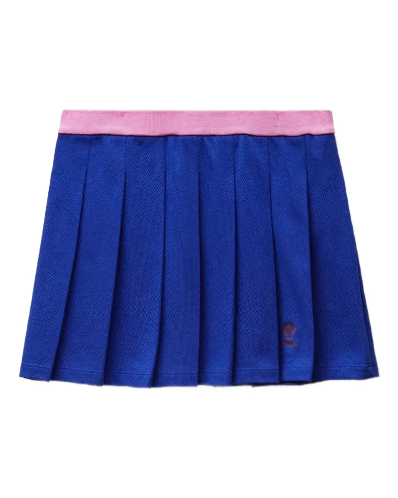 Versace embroidered-logo cotton piqué pleated mini skirt - Blau Blau