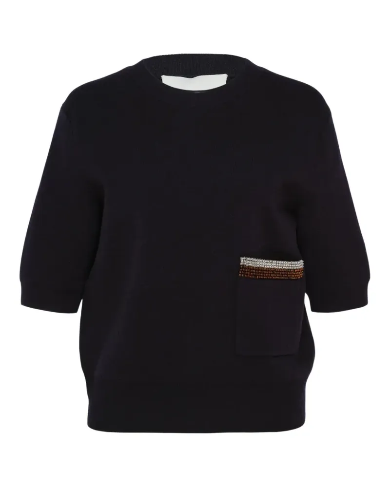 3.1 phillip lim embellished-pocket short-sleeve sweater - Blau Blau