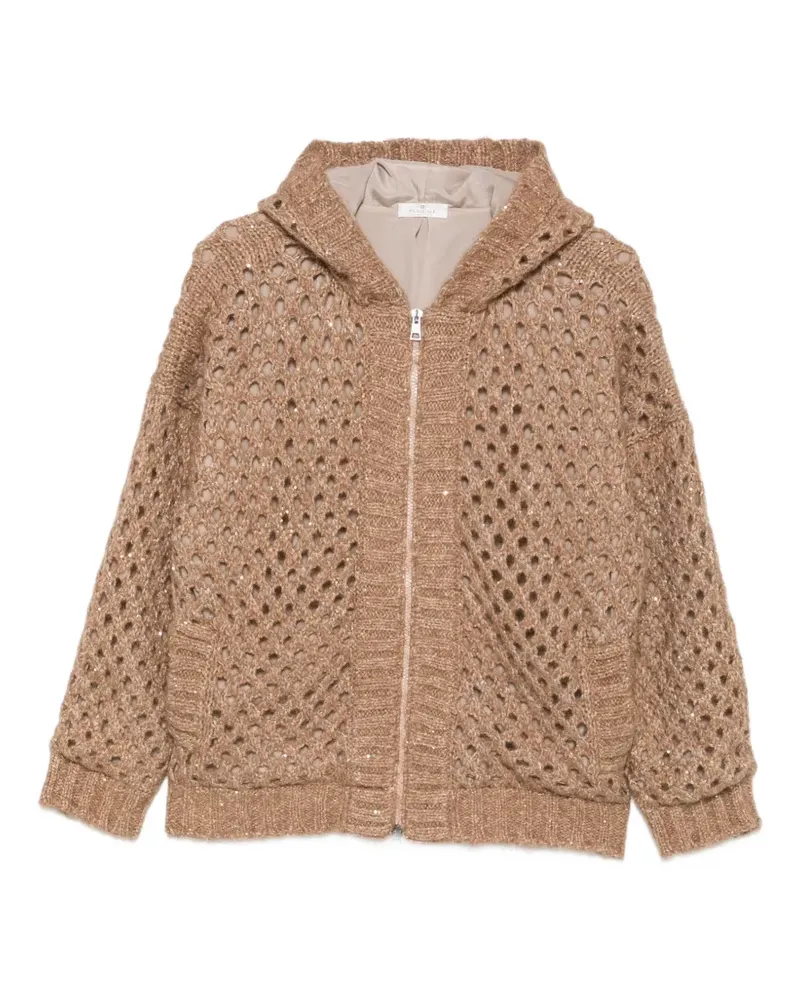 PANICALE Cashmere sequin-embellished open-knit cardigan - Nude Nude