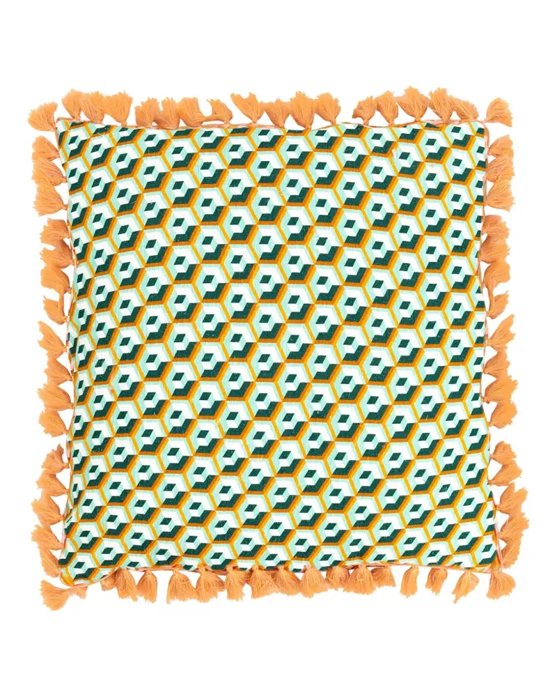 La DoubleJ tassel geometric cushion - Weiß Weiß