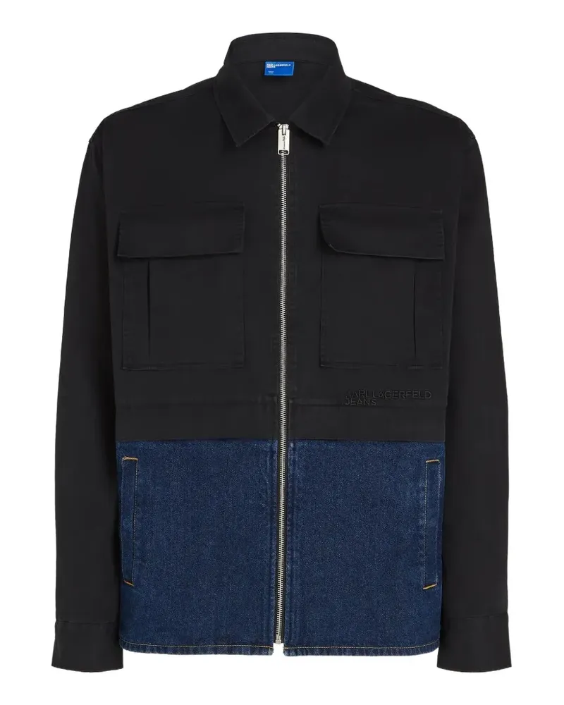 Karl Lagerfeld Reißverschluss-Hemdjacke im Layering-Look - Schwarz Schwarz