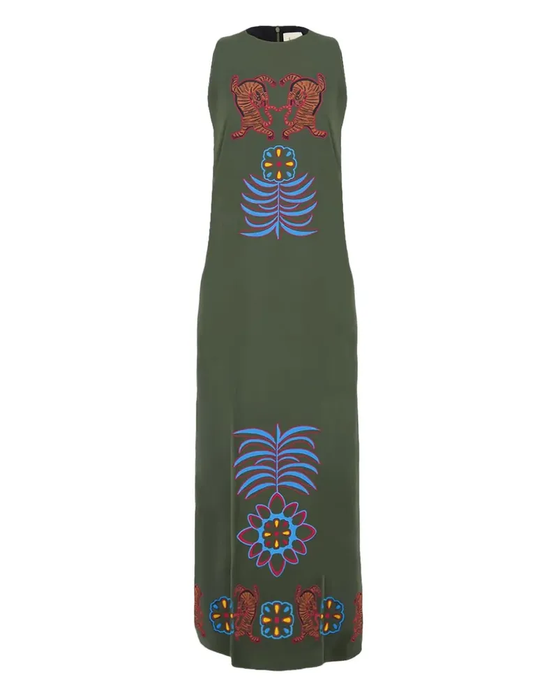 PAULA Maxikleid mit floraler Stickerei - Grün Grün