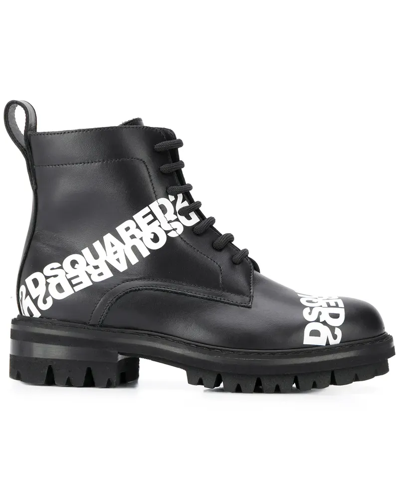 Dsquared2 Schnürstiefel mit Logo - Schwarz Schwarz