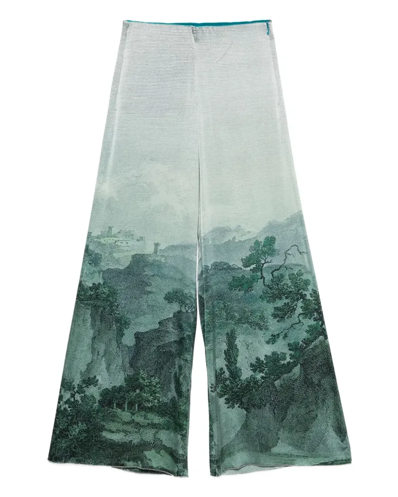 Pierre-Louis Mascia Weite Hose mit Landschafts-Print - Grün Grün