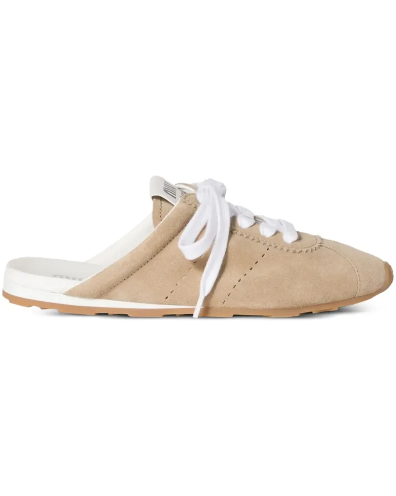 Miu Miu Plume Mules aus Wildleder - Nude Nude