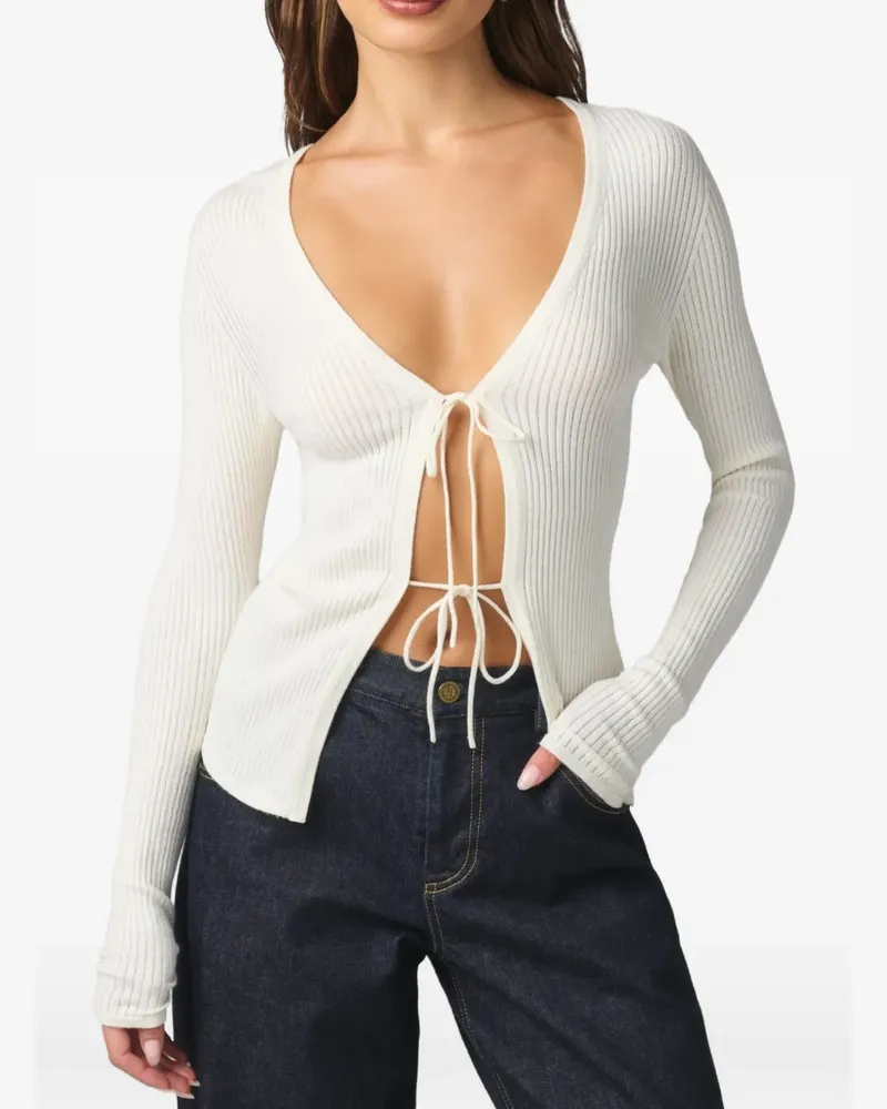 Kiki De Montparnasse Gerippter Cardigan mit Schleifenverschluss - Nude Nude