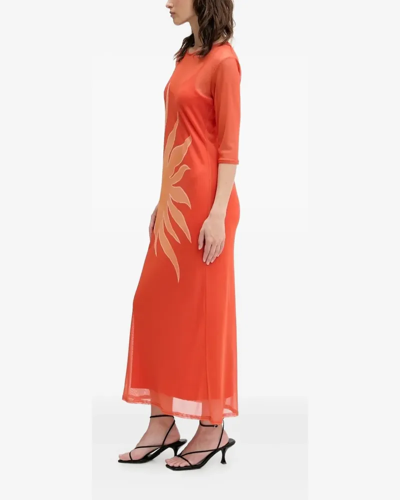 Never Fully Dressed Mesh-Maxikleid mit Sonnen-Print - Orange Orange