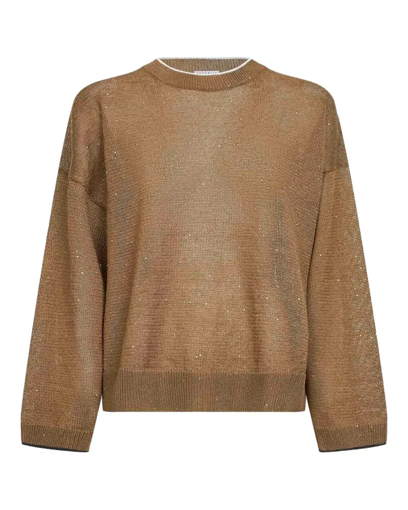 Brunello Cucinelli sequin-embellished ribbed-trim sweater - Nude Nude