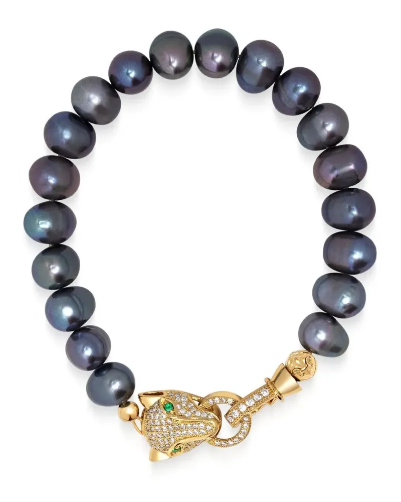 Nialaya Panther Armband mit Perlen - Schwarz Schwarz