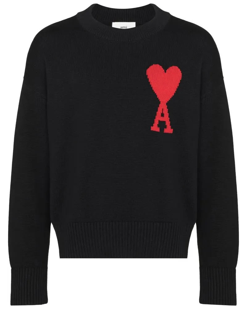 AMI Paris Ami de Coeur Intarsien-Pullover - Schwarz Schwarz