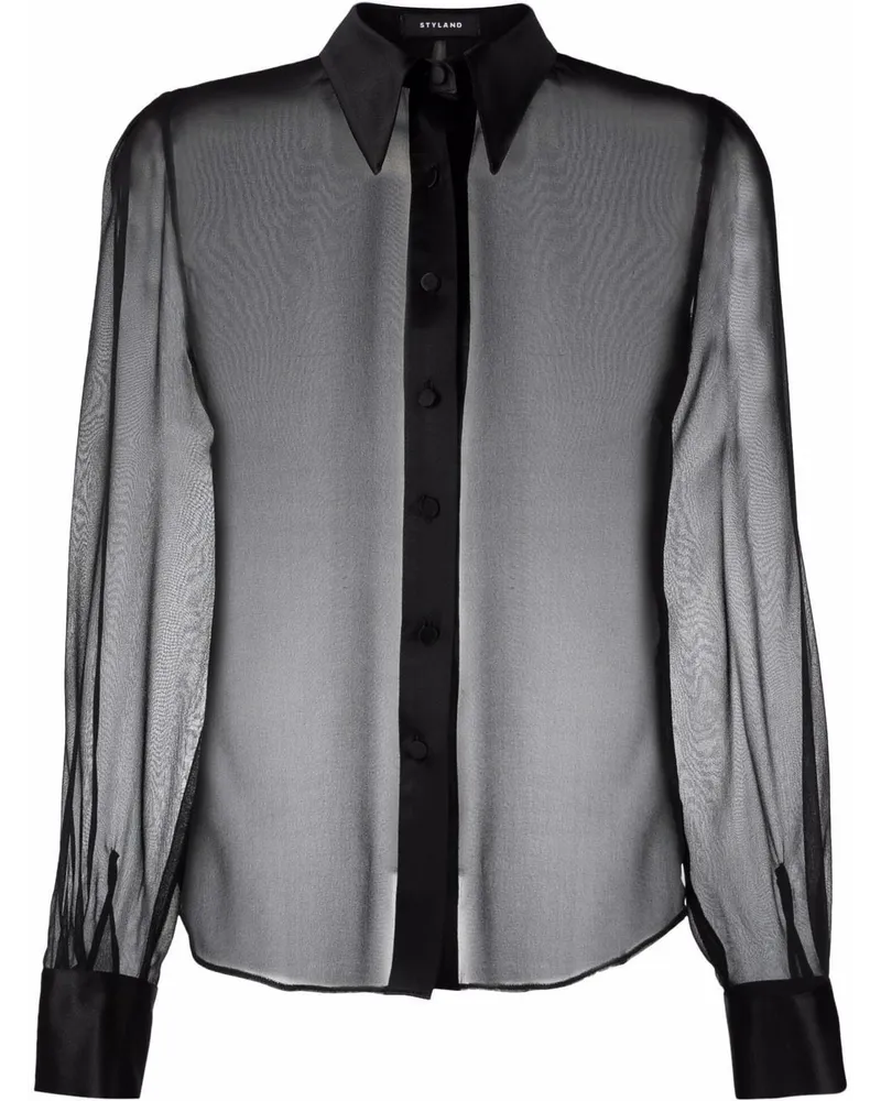 STYLAND Hemd mit Sheer-Effekt - Schwarz Schwarz