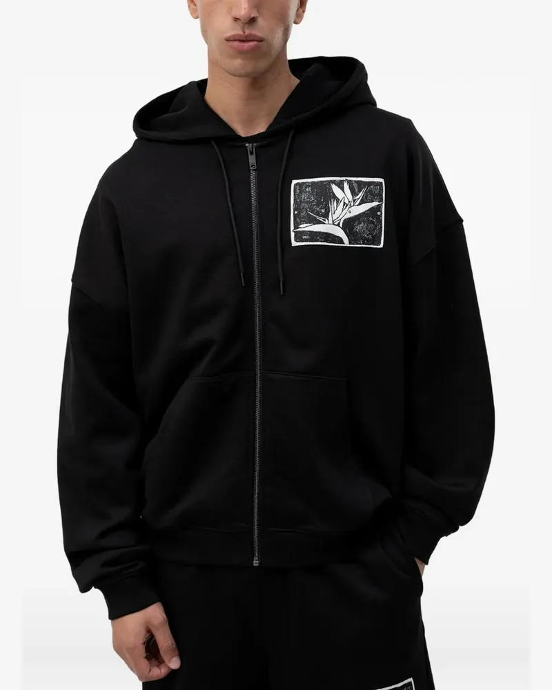 HUGO BOSS graphic-print zip-up hoodie - Schwarz Schwarz