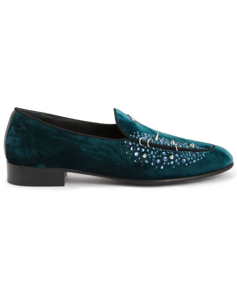 Giuseppe Zanotti Loafer in Samtoptik mit Strass - Grün Grün