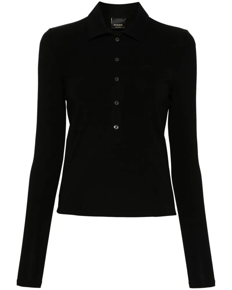 Pinko Poloshirt mit Love Birds-Stickerei - Schwarz Schwarz