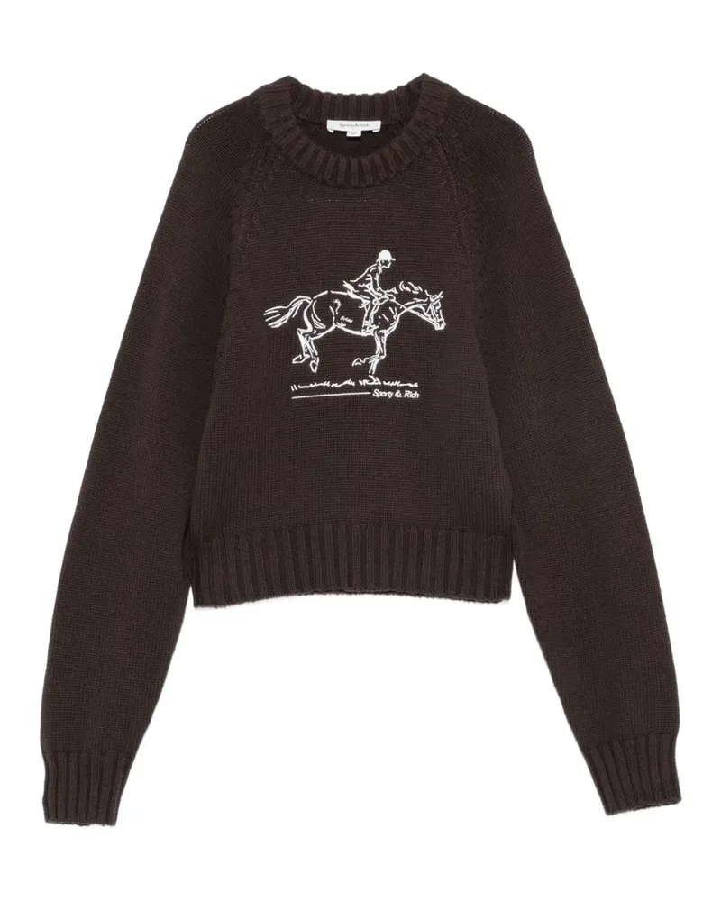 SPORTY & RICH equestrian-embroidered raglan-sleeve sweater - Braun Braun