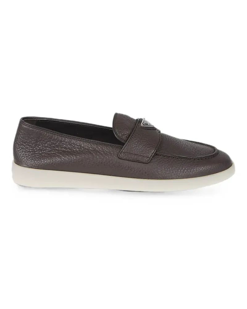 Prada logo-plaque pebbled-leather loafers - Braun Braun