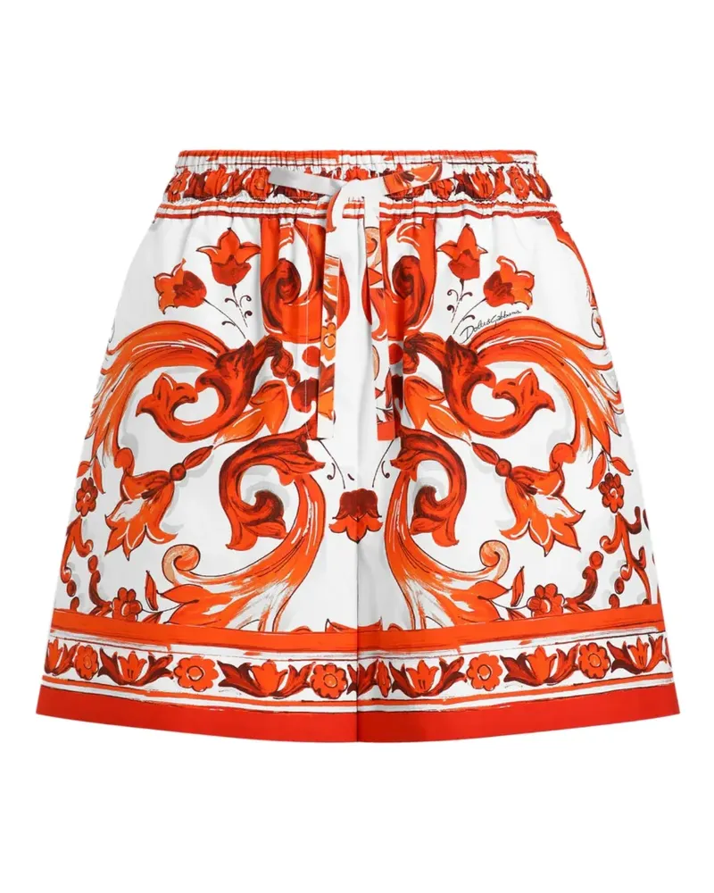 Dolce & Gabbana Bermuda-Popeline-Shorts mit Majolika-Print - Weiß Weiß