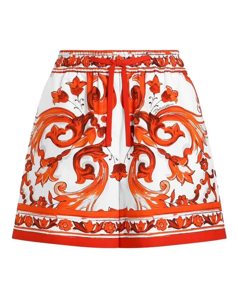 Dolce & Gabbana Bermuda-Popeline-Shorts mit Majolika-Print - Weiß Weiß