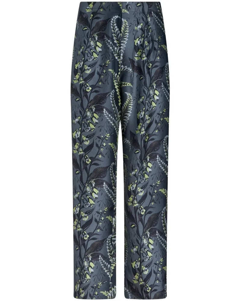 Etro Seidenhose mit Blatt-Print - Blau Blau