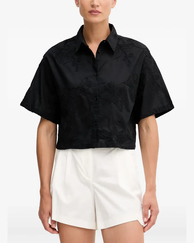 Benetton Besticktes Cropped-Hemd - Schwarz Schwarz