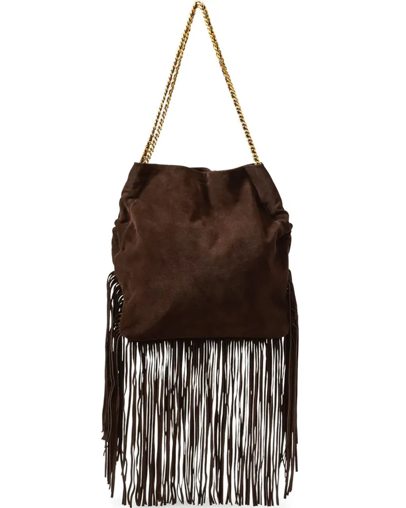Veronica Beard Slouch Wildleder-Schultertasche mit Fransen - Braun Braun