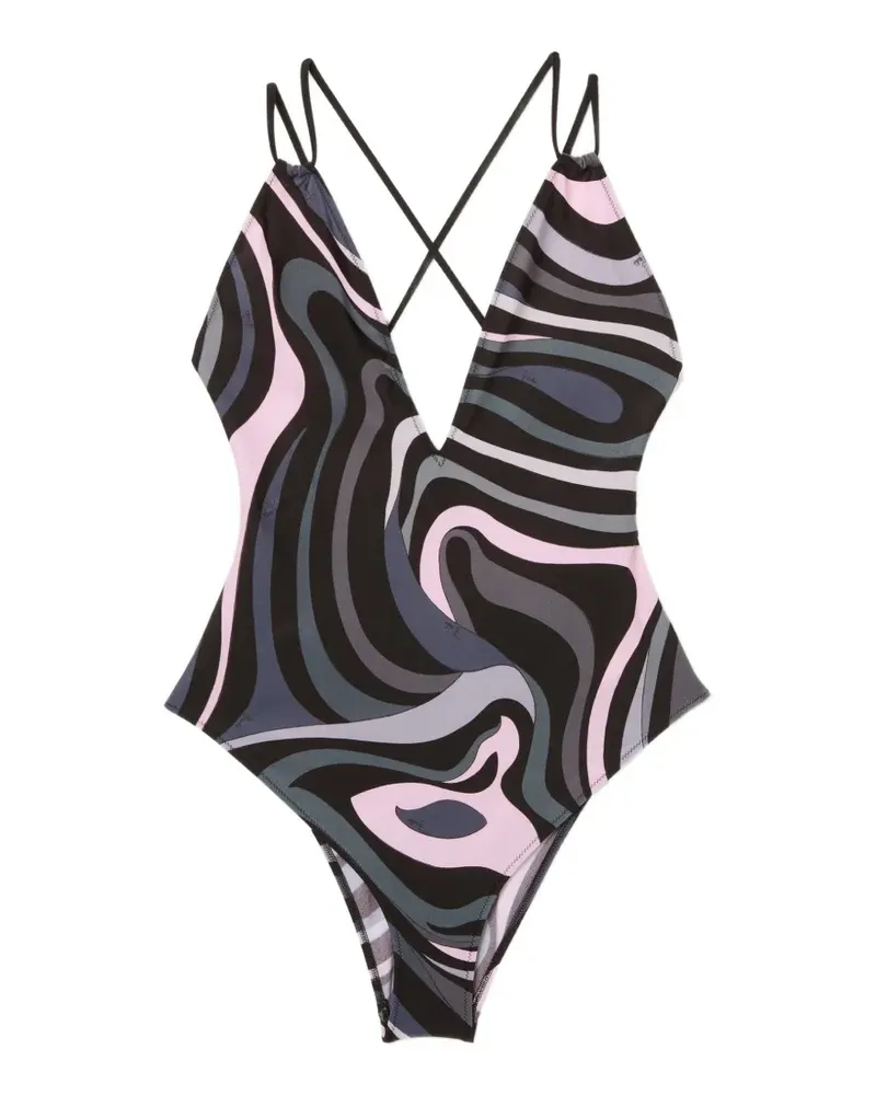 Emilio Pucci Wirbel-Badeanzug mit Marmo-Print - Schwarz Schwarz