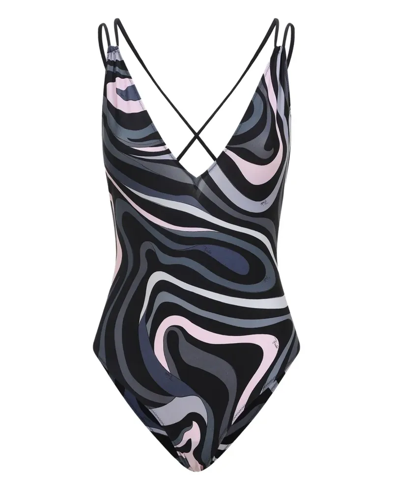 Emilio Pucci cross-back swirl swimsuit - Schwarz Schwarz