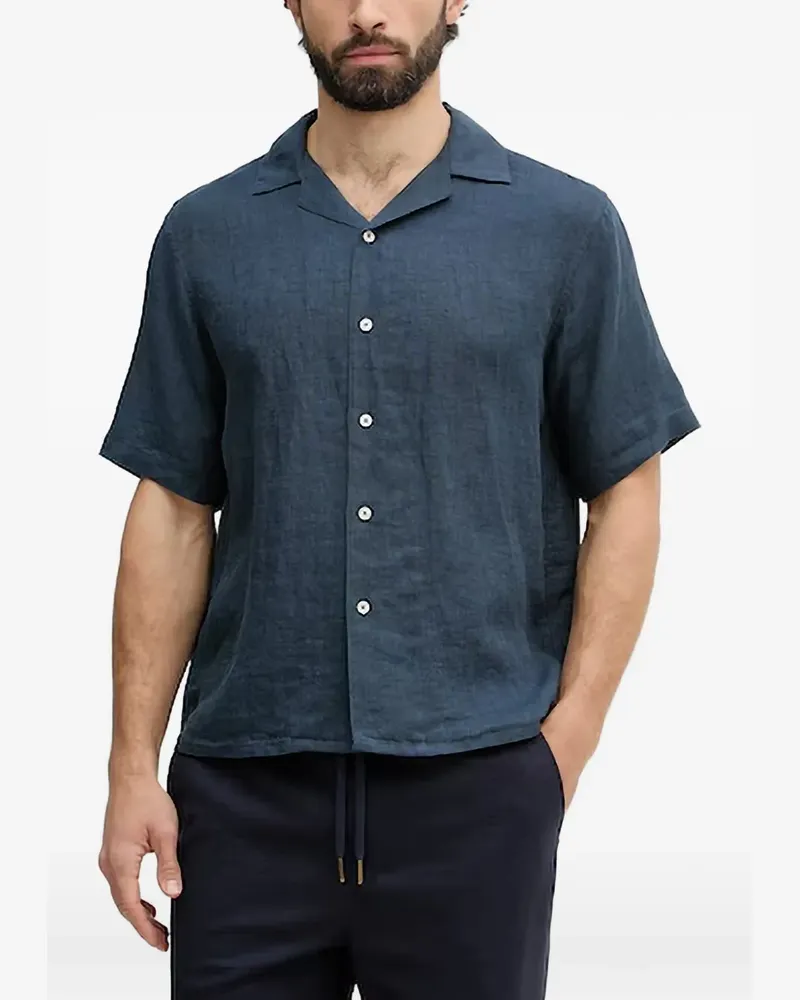Benetton Hemd mit Cuban-Kragen - Blau Blau