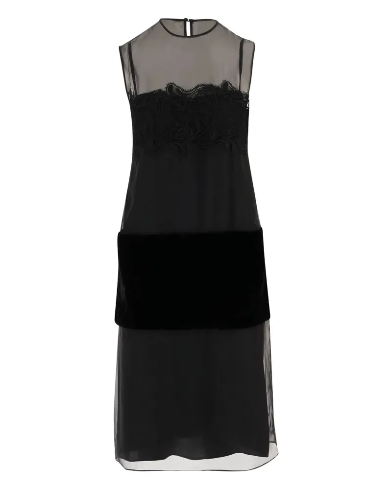 Ferragamo Midikleid mit Spitzeneinsatz - Schwarz Schwarz