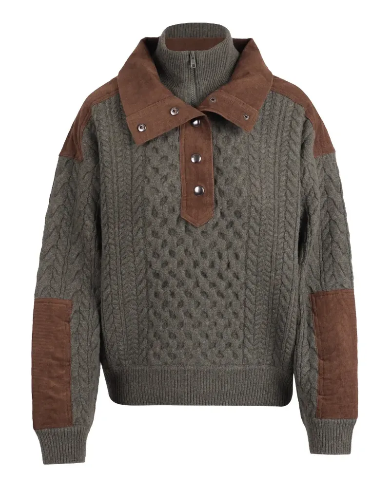 Sea Allen Pullover mit Zopfmuster und Cordeinsätzen - Grün Grün