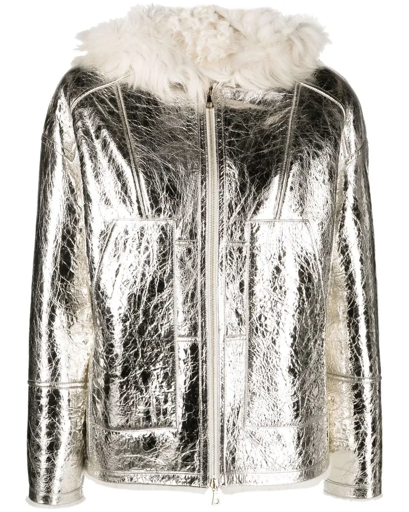 Yves Salomon Lederjacke im Metallic-Look - Silber Silber