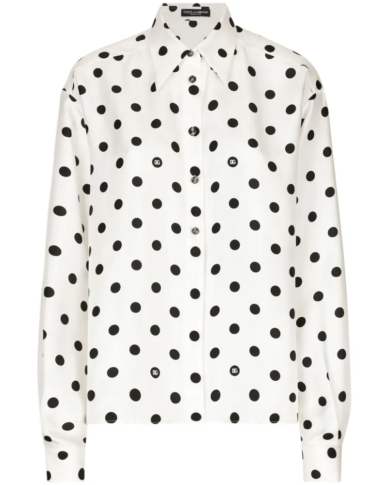 Dolce & Gabbana Seidenhemd mit Polka Dots - Weiß Weiß