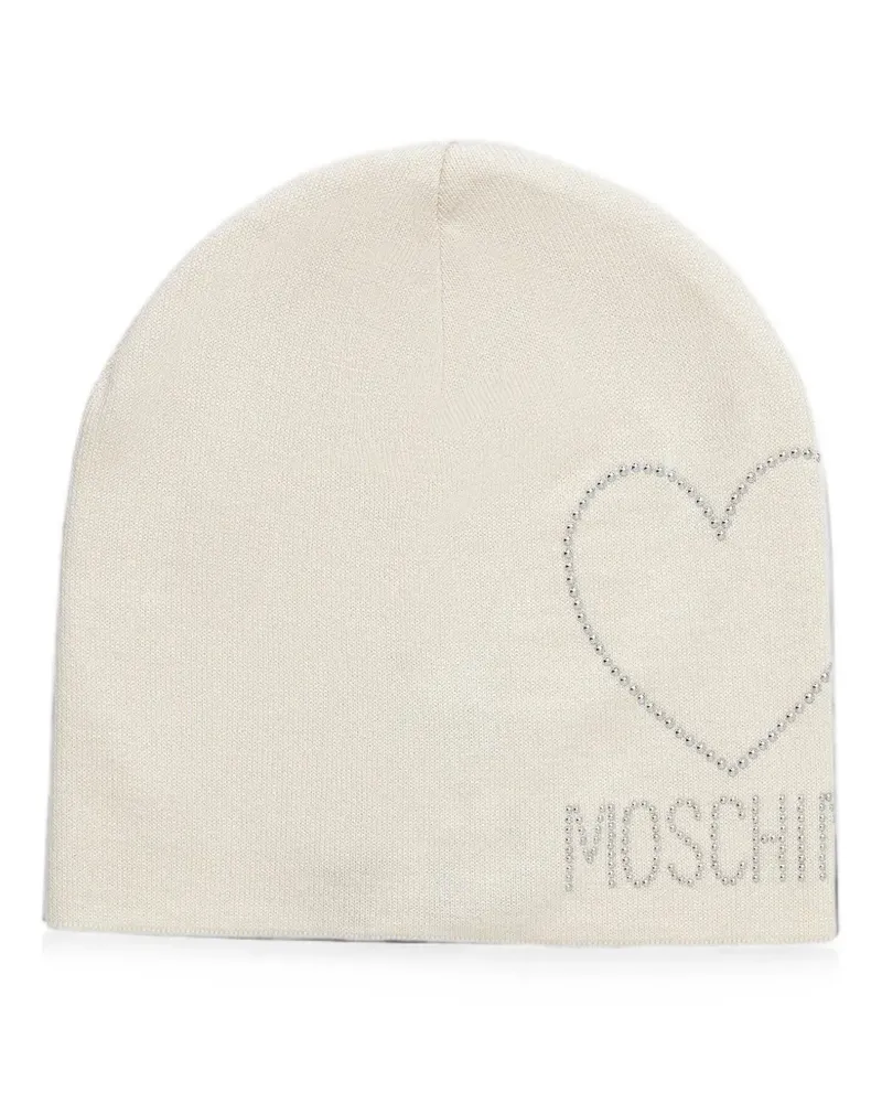 Moschino crystal-embellished heart beanie hat - Nude Nude