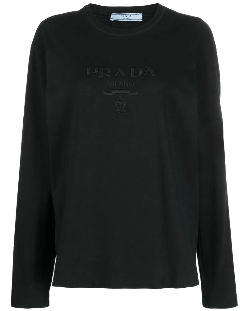 Prada Langarmshirt mit Logo-Stickerei Schwarz