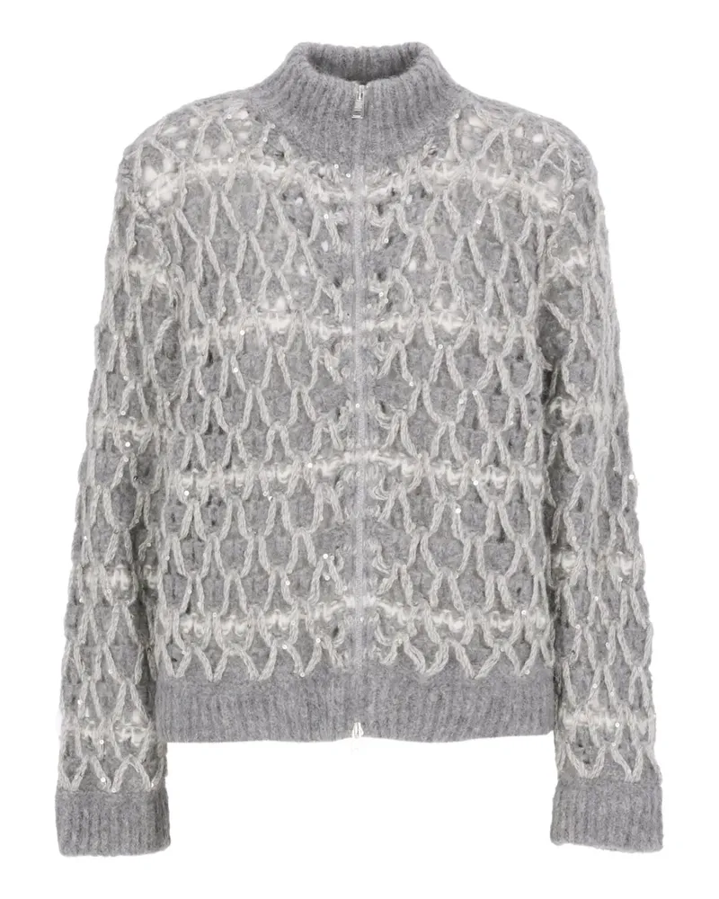 PANICALE Cashmere sequinned zip cardigan - Grau Grau