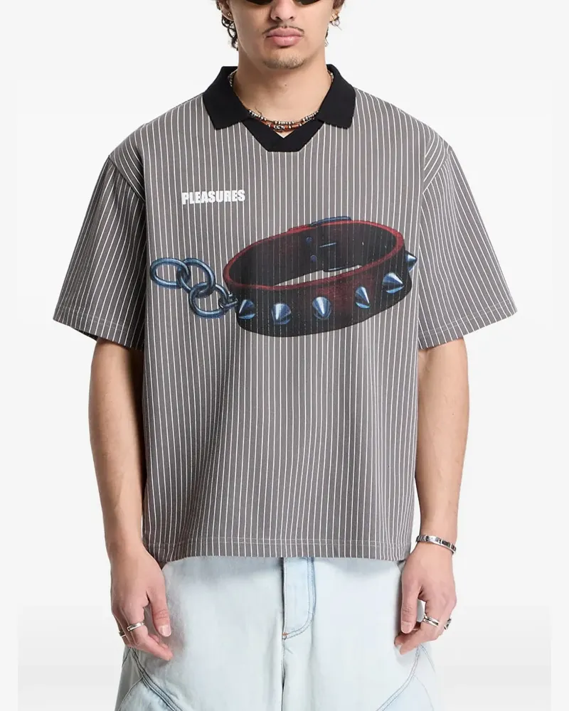 PLEASURES pinstripe graphic-print polo shirt - Grau Grau