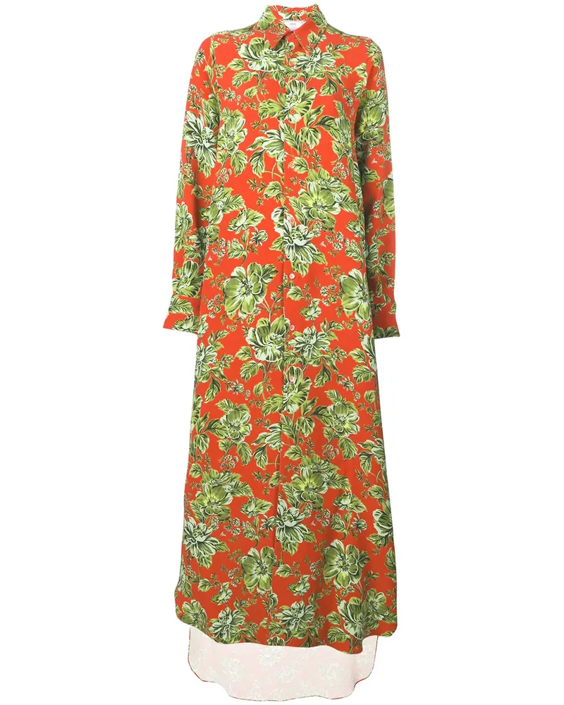 AMI Paris Langes Hemdkleid mit Blumen-Print - Orange Orange