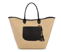 Großer Le Pilage gewebter Stroh-Tote Bag - Schwarz