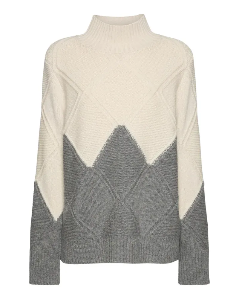 Elena Mirò Stehkragen-Pullover mit Argyle-Muster - Grau Grau