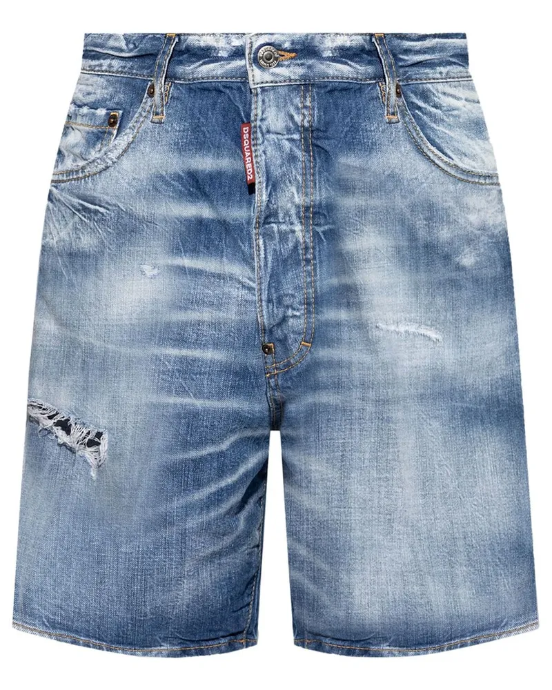 Dsquared2 Jeans-Shorts im Distressed-Look mit Logo - Blau Blau