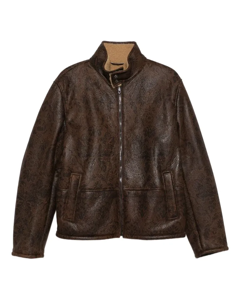 Etro Lederjacke mit Blumenmuster - Braun Braun