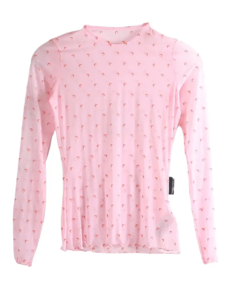 Marine Serre Moon-print lettuce-hem T-shirt - Rosa Rosa