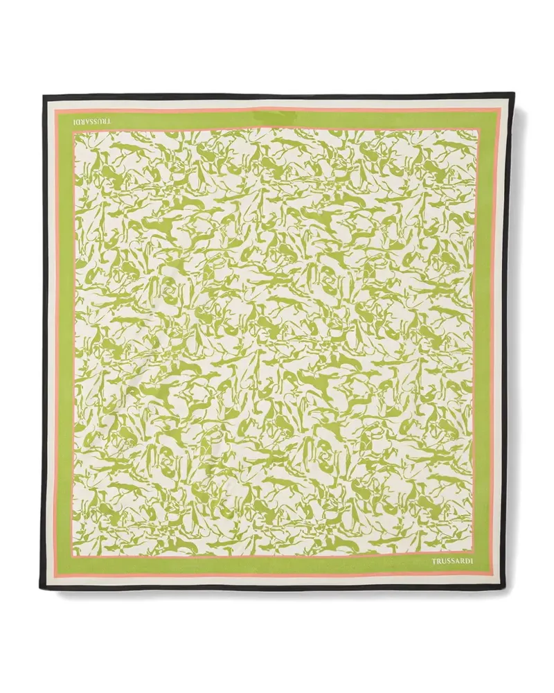Trussardi greyhound-print border-stripe scarf - Nude Nude