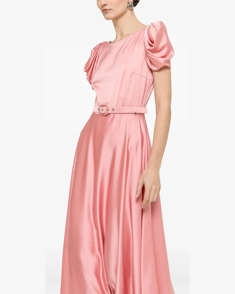 NISSA belted puff-sleeve midi dress - Rosa Rosa
