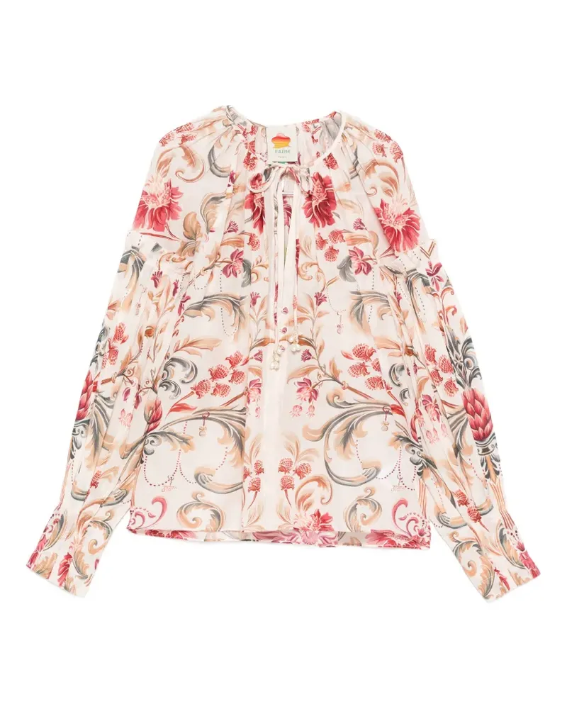 FARM Rio floral-print V-neck blouse - Nude Nude