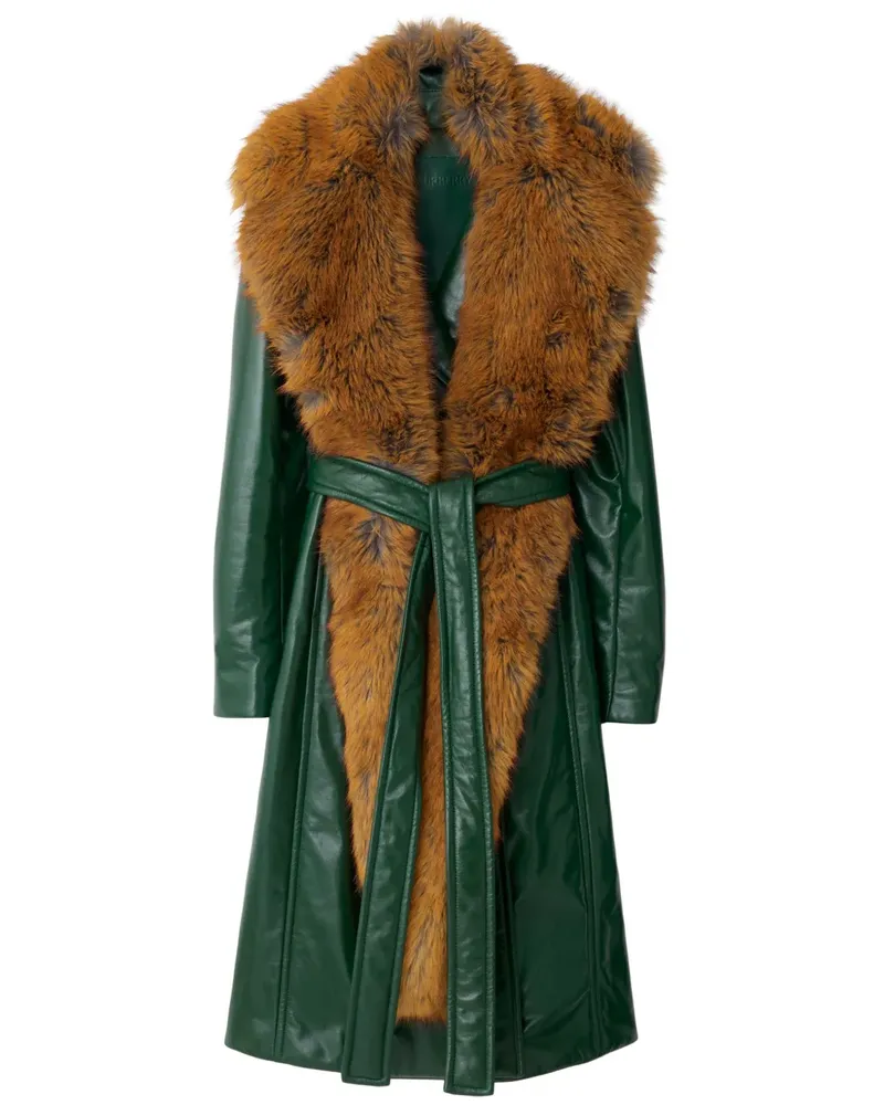 Burberry Ledermantel mit Faux-Fur-Kragen - Grün Grün