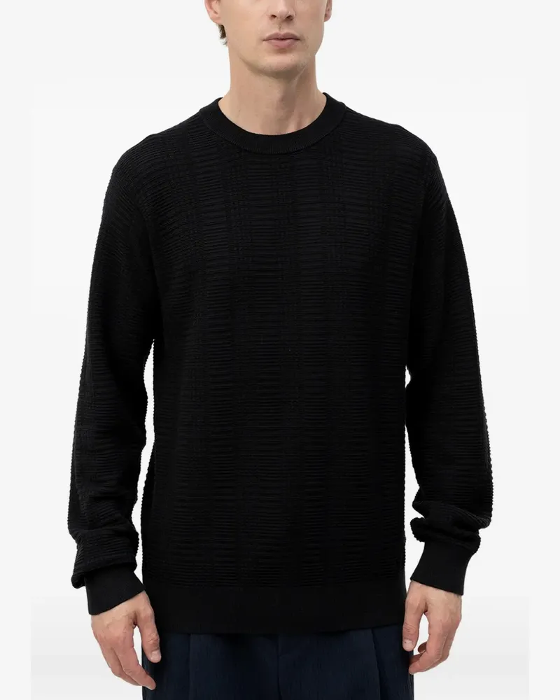 HUGO BOSS Pullover mit Waffelstrick-Muster - Schwarz Schwarz