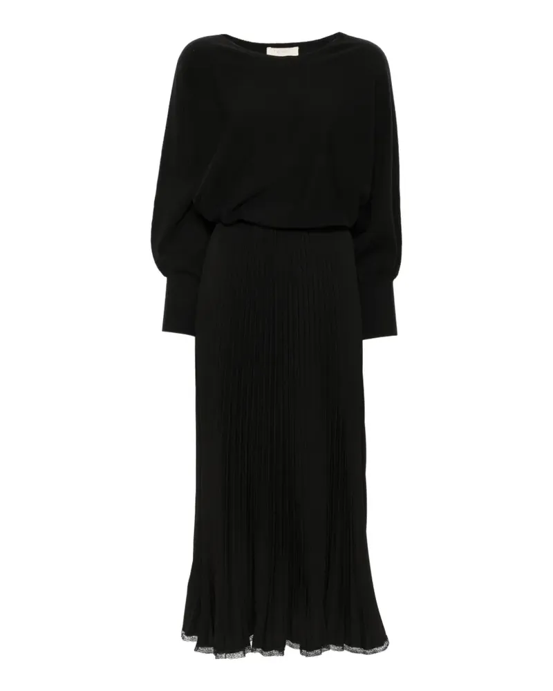 Twin-Set pleated lace-trim midi dress - Schwarz Schwarz
