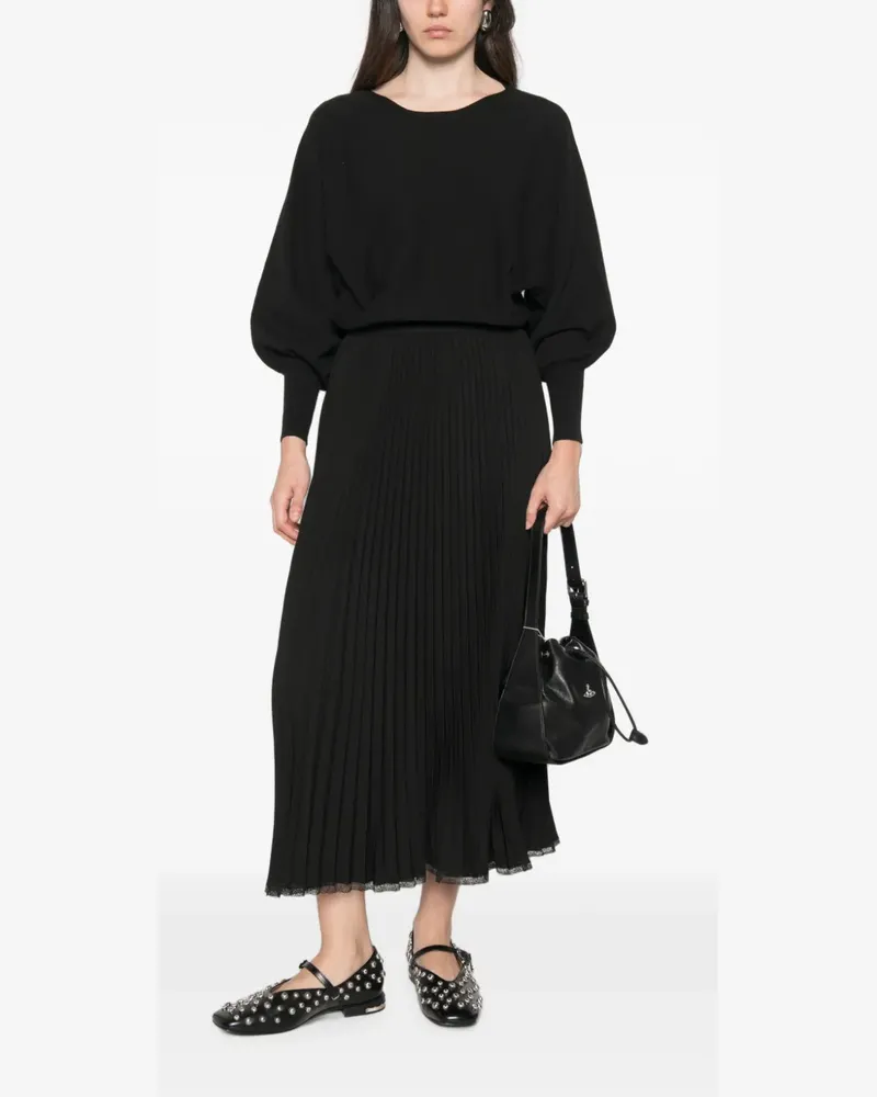 Twin-Set pleated lace-trim midi dress - Schwarz Schwarz