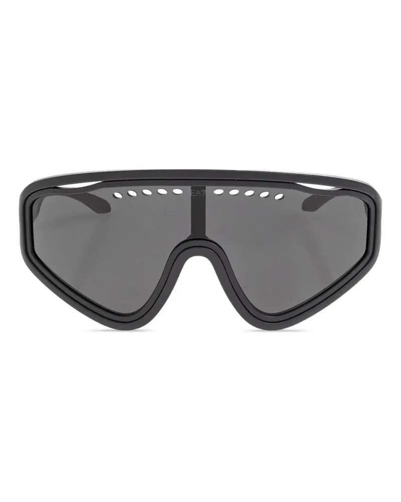 EA7 Perforierte Sonnenbrille mit Shield-Gestell - Schwarz Schwarz